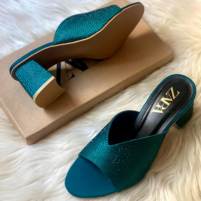 Rhinestone Mules Heeled Sandal 90376