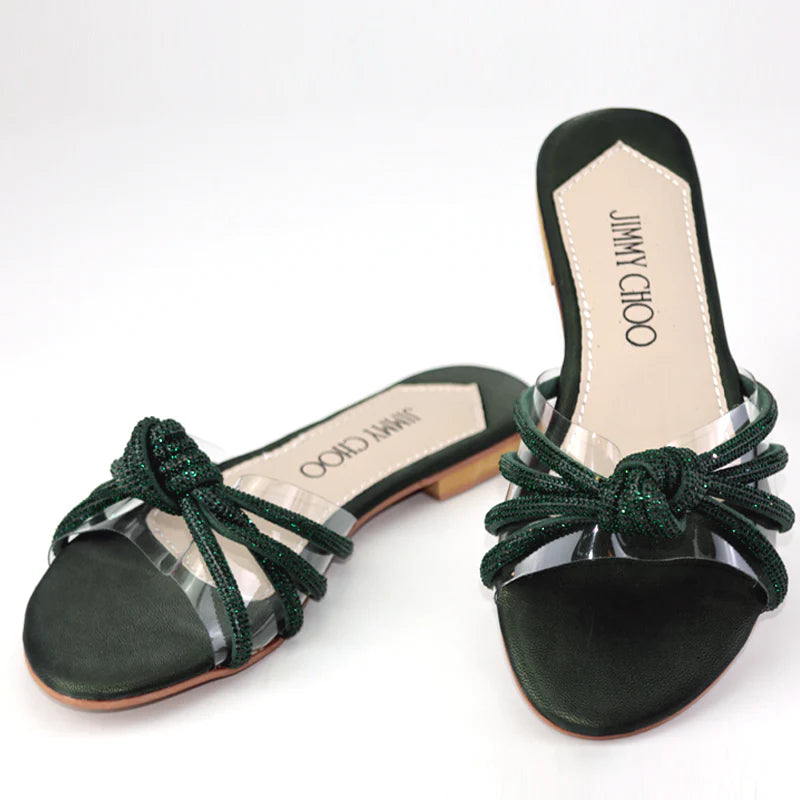 Rhinestone Mesh Strap Flats 9675