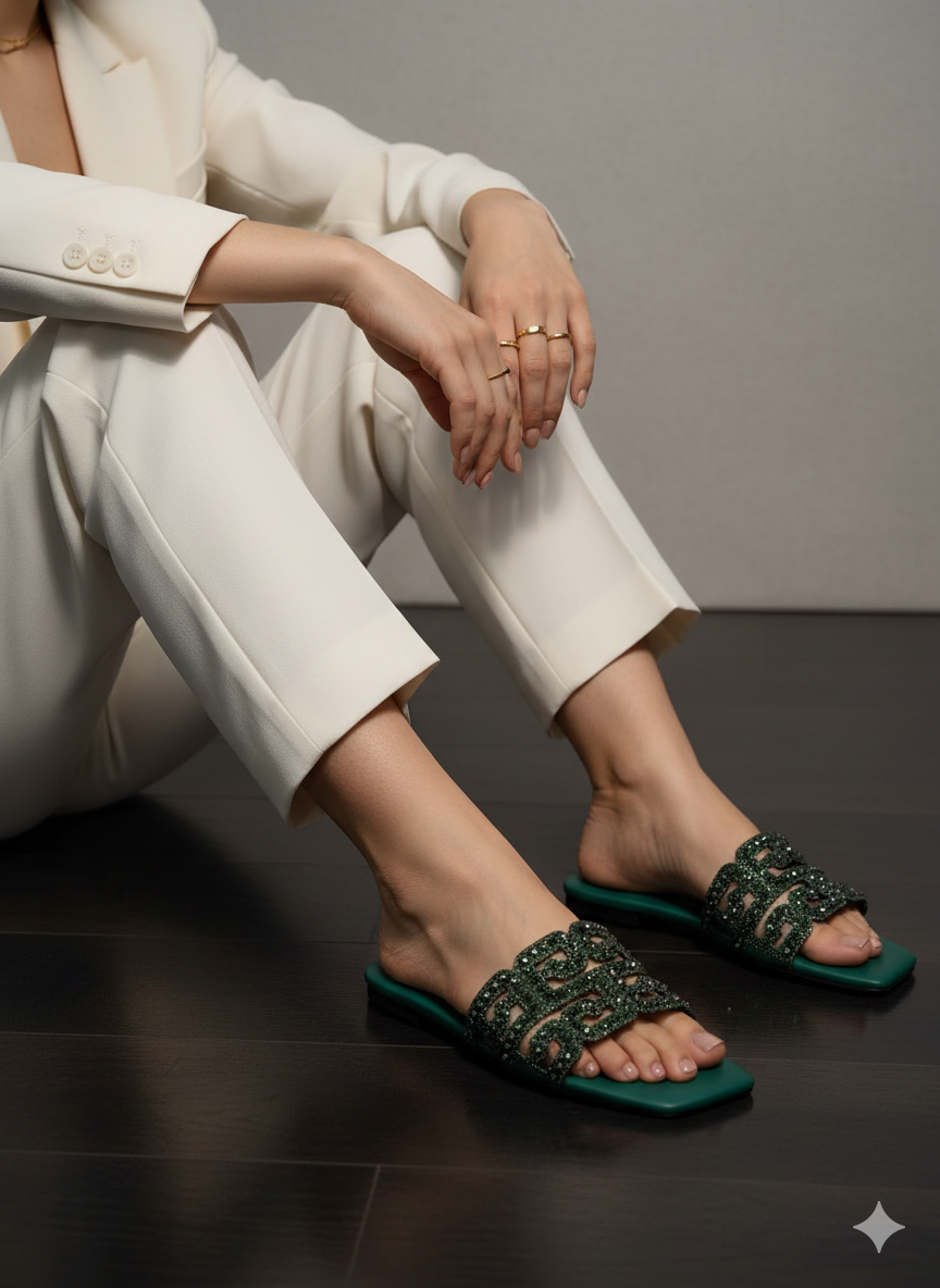 Sofia Flat Sandals (Green) 90056
