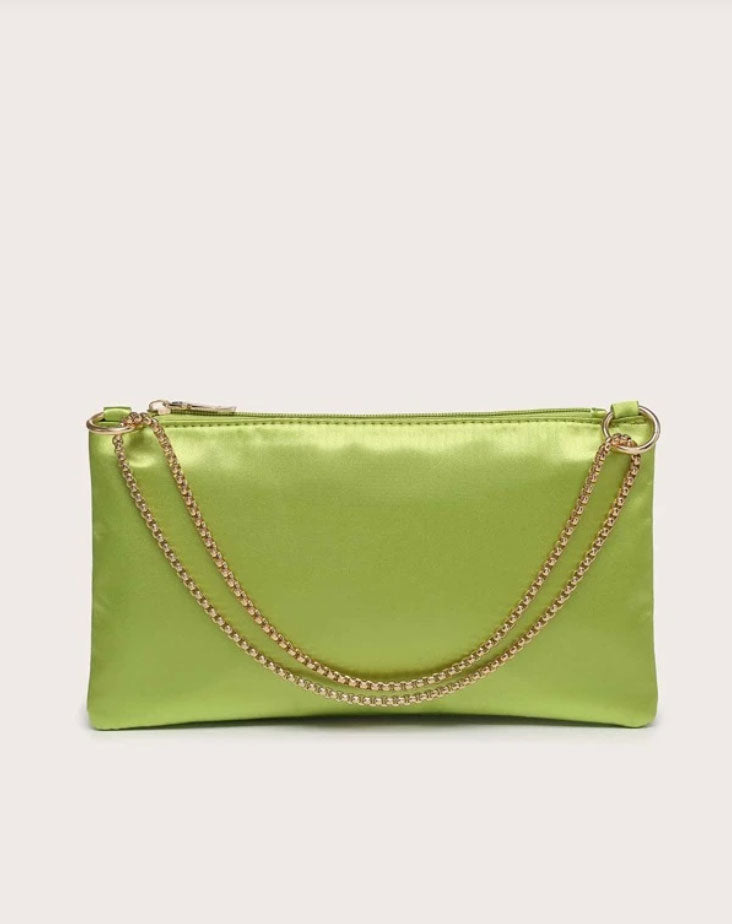 Stylish Lime Green Satin Ring Linked Square Bag - Spunkz