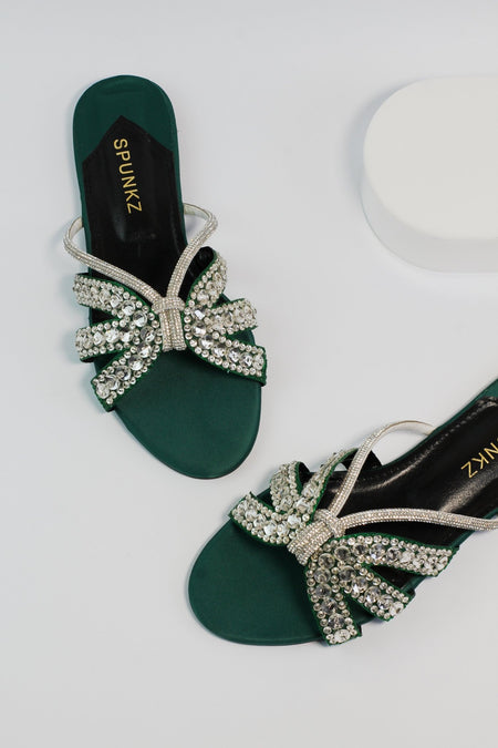 Beryl Green Flat Slippers (11037) - Spunkz