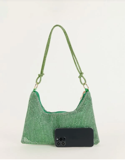 Dazzling Green Rhinestone Decor Hobo Bag - Spunkz