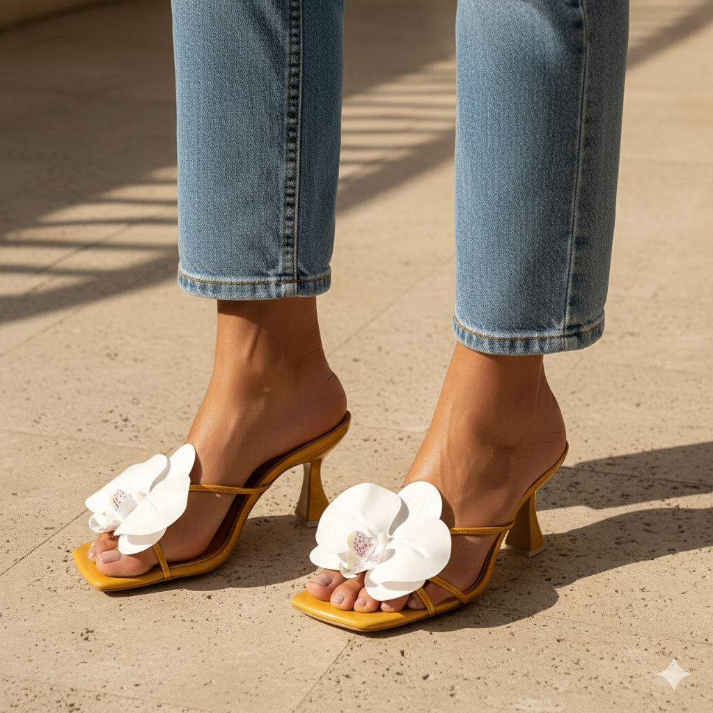 Haania Gold Floral Heels