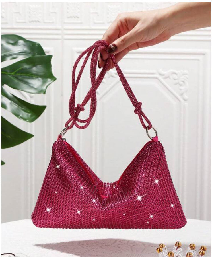 Hot Pink Rhinestone and Faux Pearl Crossbody Bag - Spunkz