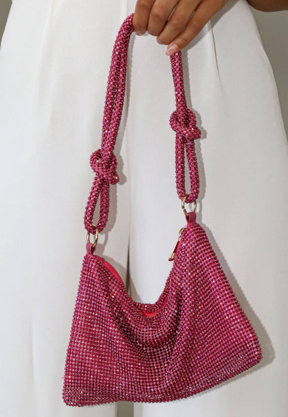 Hot Pink Rhinestone and Faux Pearl Crossbody Bag - Spunkz