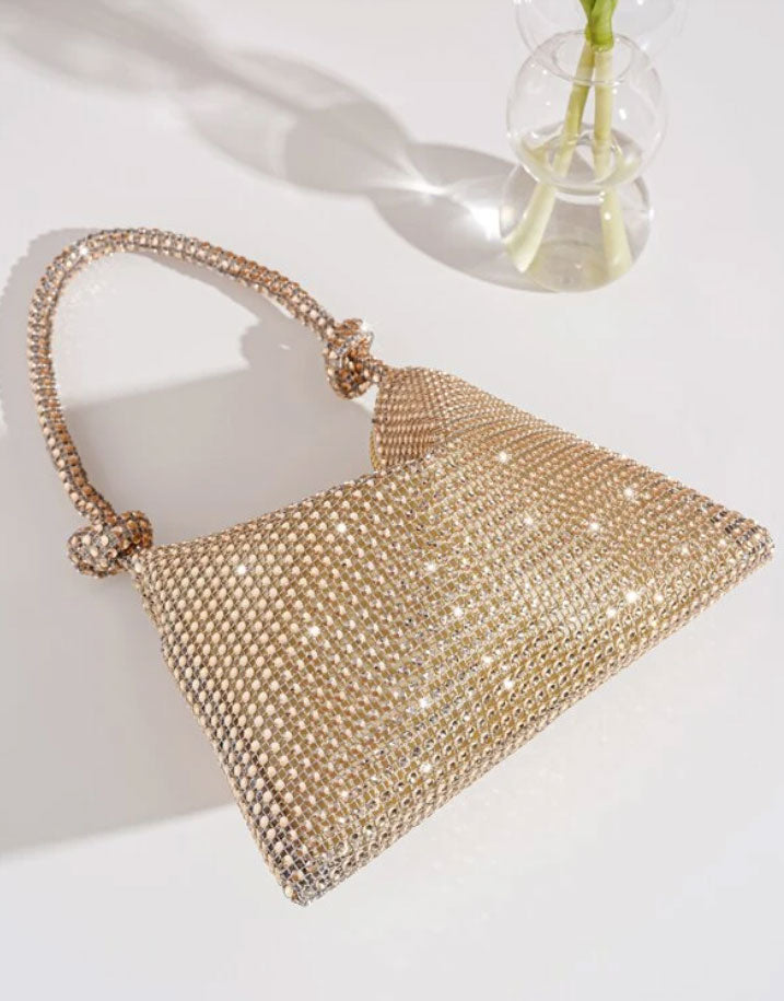 Rhinestone Glitter Bling Luxury Twist handle champagne Hobo Bag - Spunkz