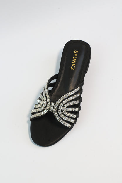 Jamie Criss-Cross Crystal-Studded Black Flats Sandal