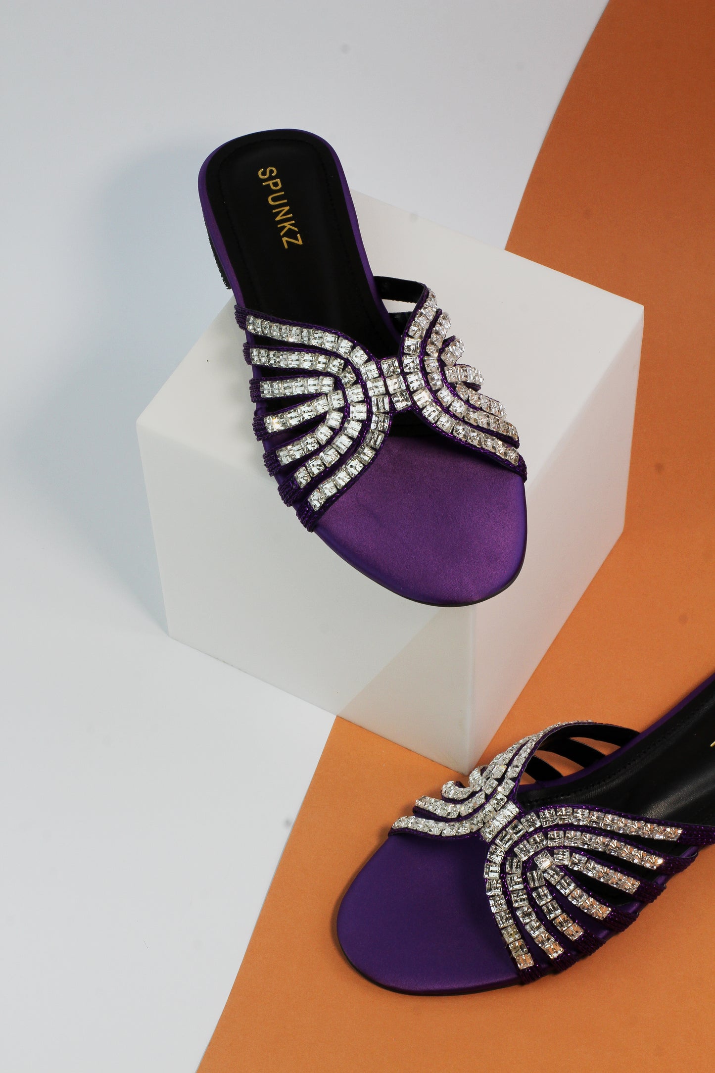 Jamie Handmade Purple Embellished Studded Rhinestone Slippers