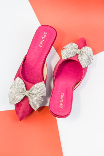 Lupita Rhinestone Bow Pink Sandals - Spunkz