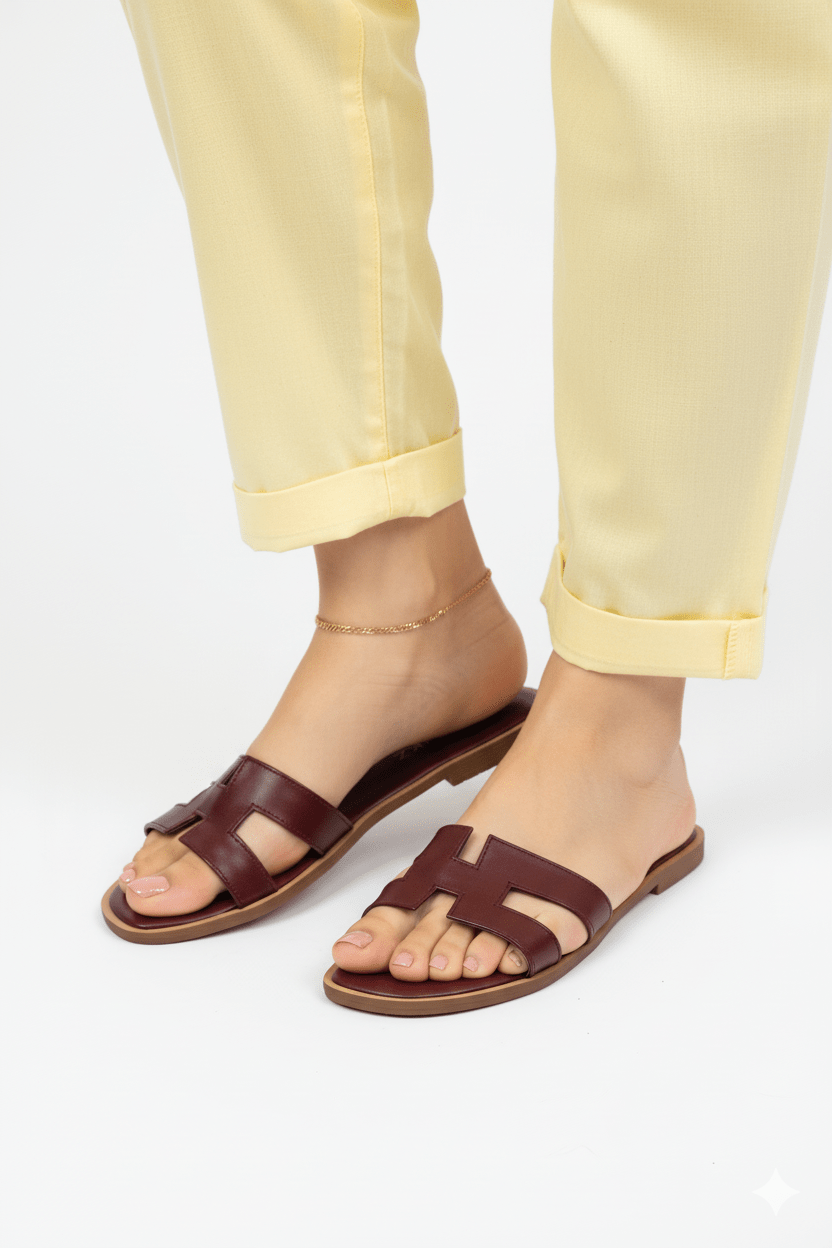 H Flat Maroon Flat Sandals (11058) - Spunkz