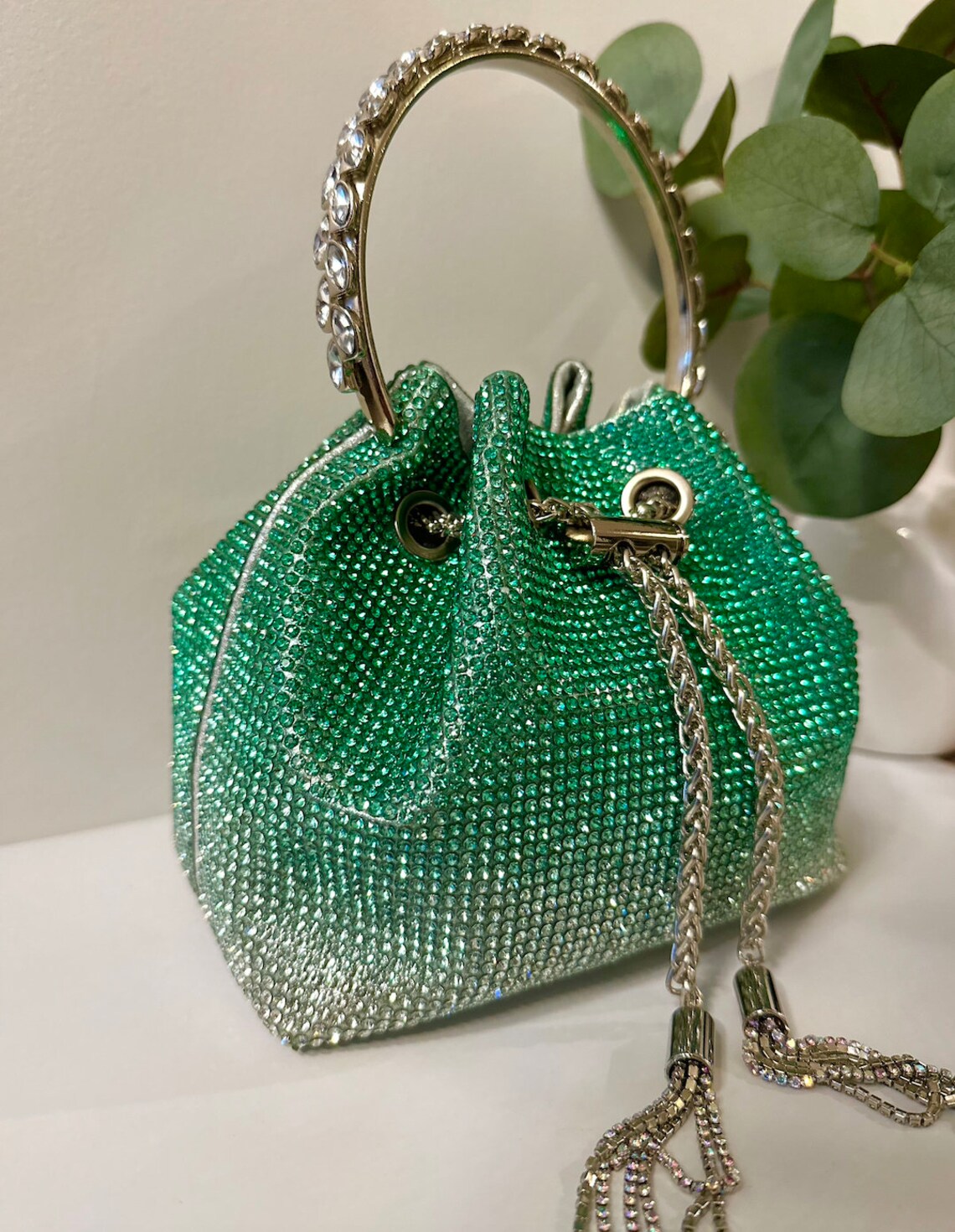 Spunkz Rhinestone Diamond Handle Bucket Bag - Spunkz