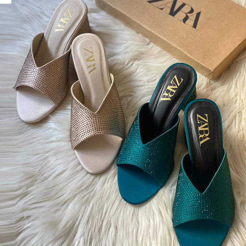 Rhinestone Mules Heeled Sandal 90376