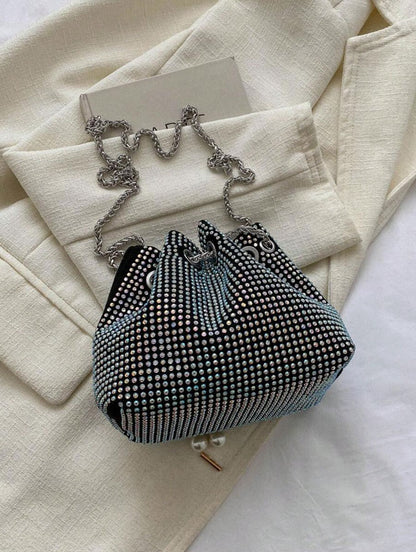 Multi-Color Sparkling Rhinestone Drawstring Bucket Bag - Spunkz