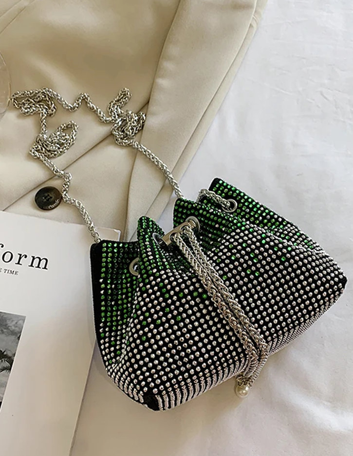 Multicolor Rhinestone Crossbody Chain Bucket Bag - Spunkz