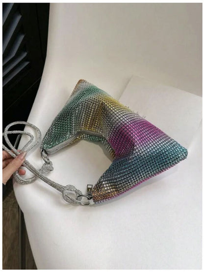 Multi Rhinestone Decor Hobo Bag - Spunkz