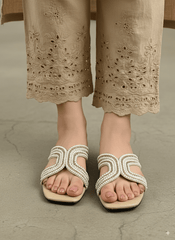 Pearl Embellished Nude Slippers - Spunkz