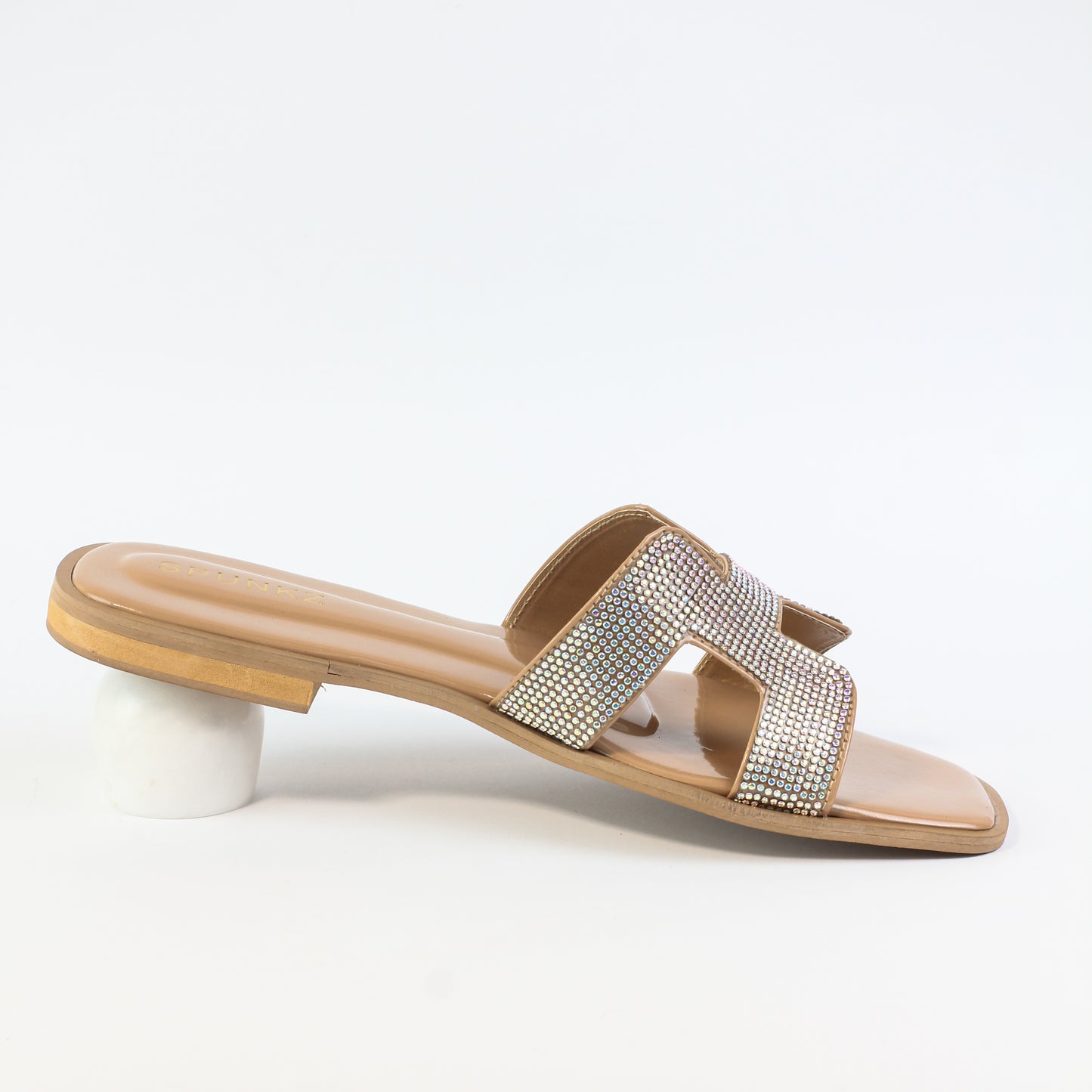 Oran iconic cut-out Nude Rhinestone silhouette Flat Slides - Spunkz