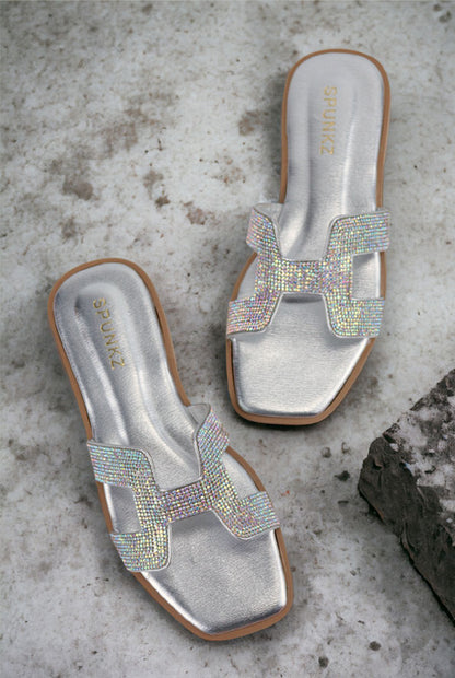 Spunkz Oran Silver Crystal Sandals - Spunkz