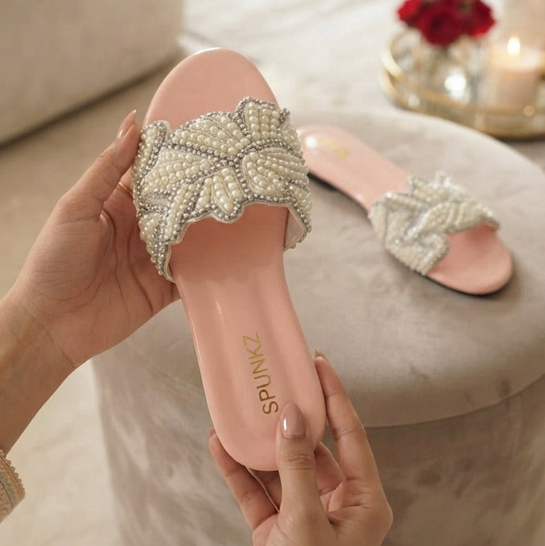Pink Pearls Flat Slides
