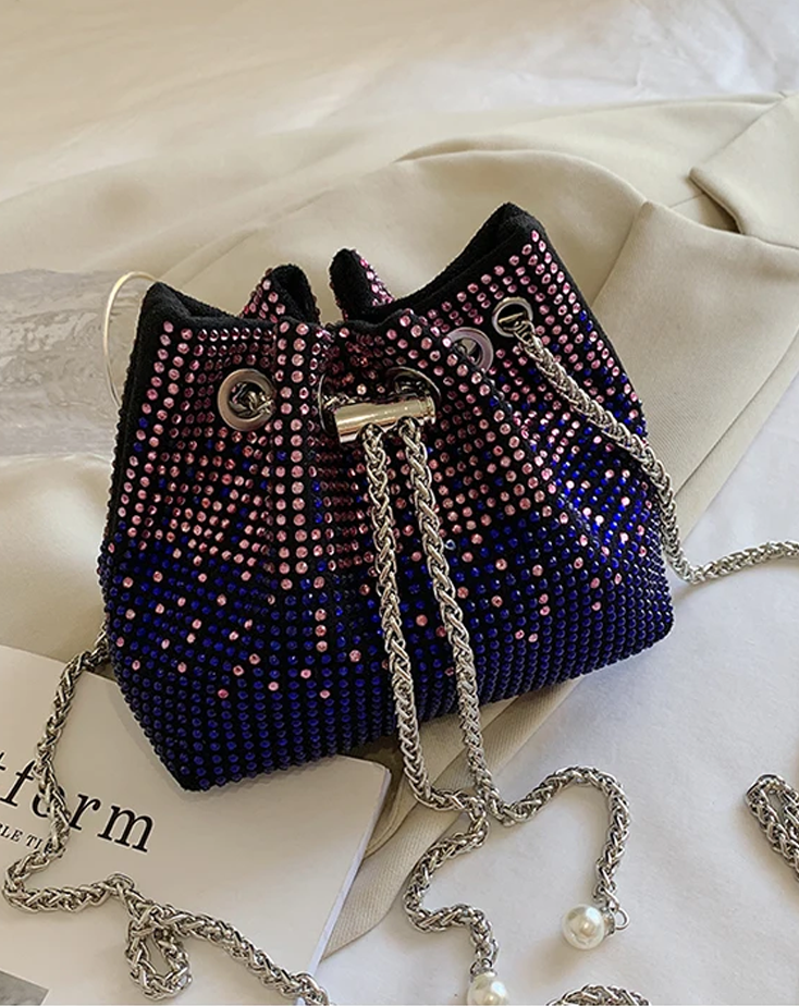 Multi-Color Women Rhinestone Bucket Bag - Spunkz