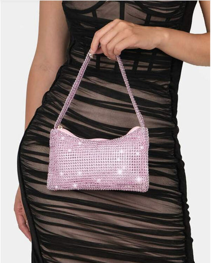 Pink Clutch Bag with Rhinestone Strap - Spunkz