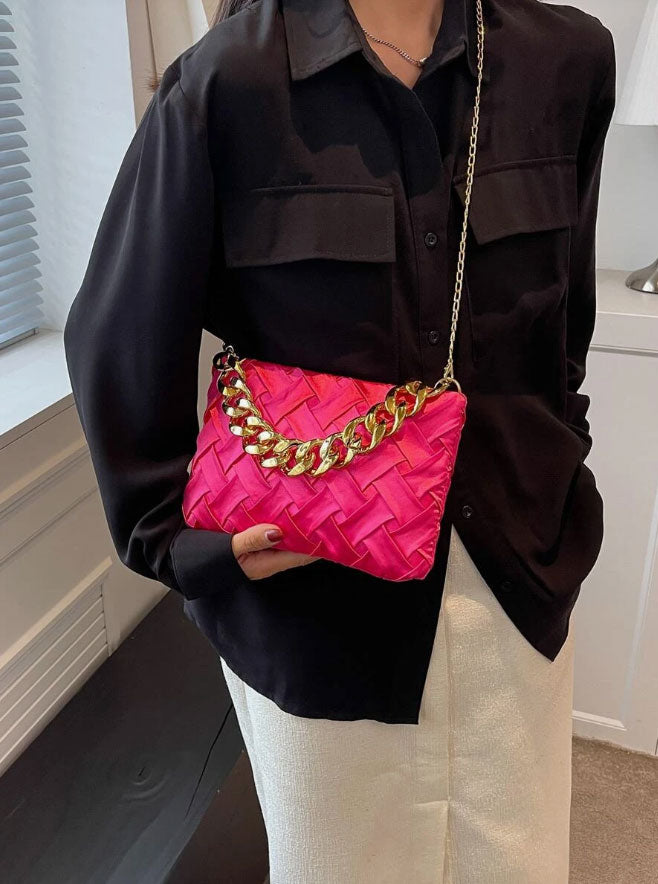 Spunkz Neon Pink Braided Detail Chain Square Bag - Spunkz