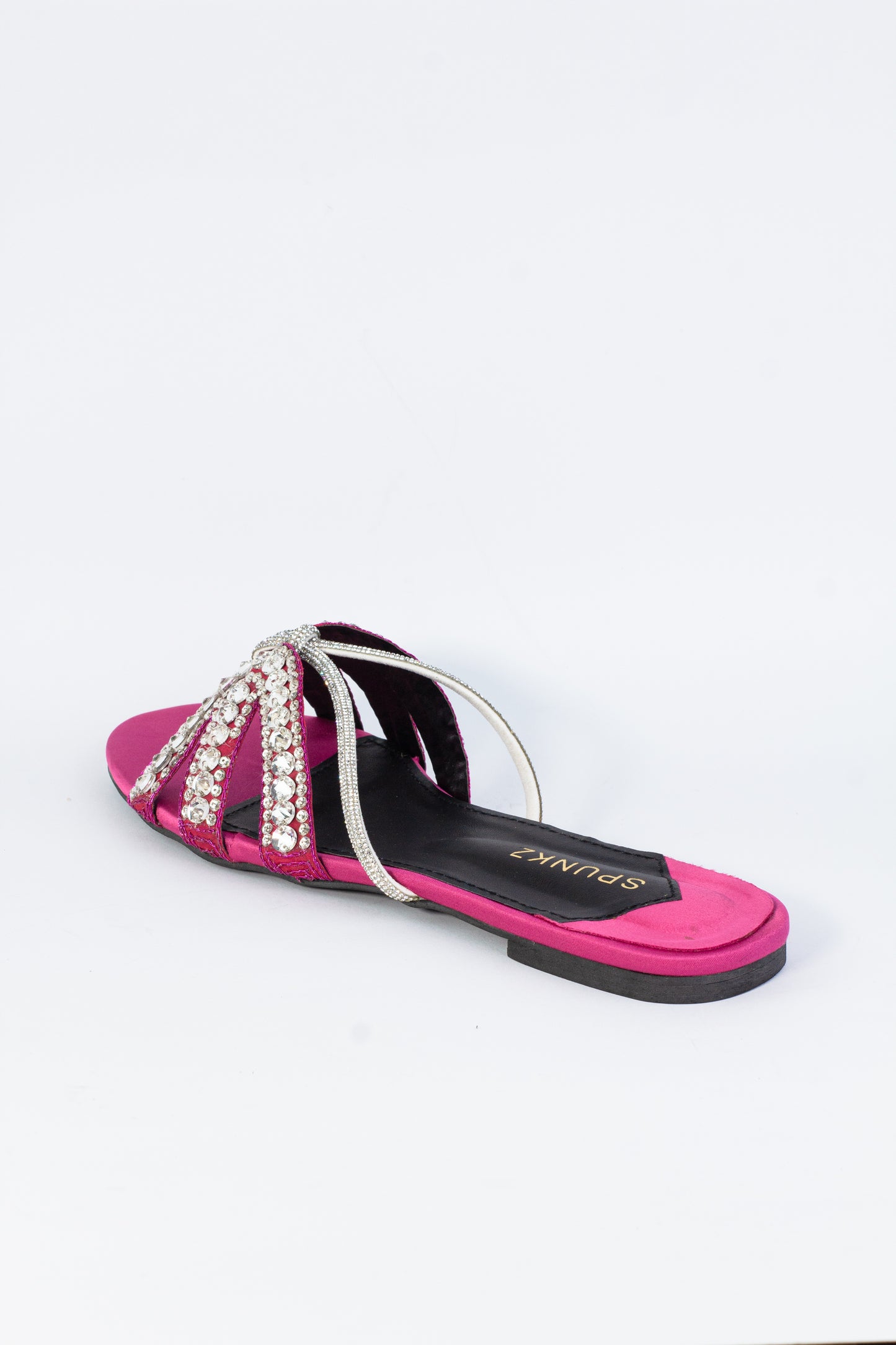 Norah Crystal Embellished Pink Slide Flats - Spunkz