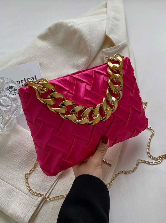 Spunkz Neon Pink Braided Detail Chain Square Bag
