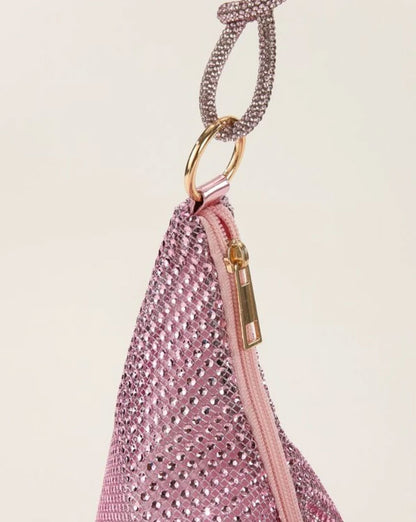 Glitter Bling Pink Hobo Bag with Rhinestone Decor - Spunkz