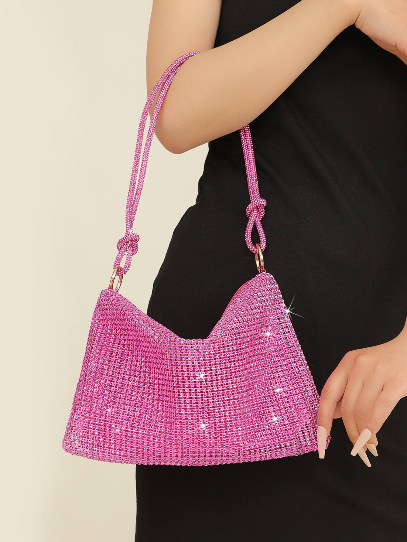 Glitter Bling Pink Sequin Rhinestone Decor Bag - Spunkz