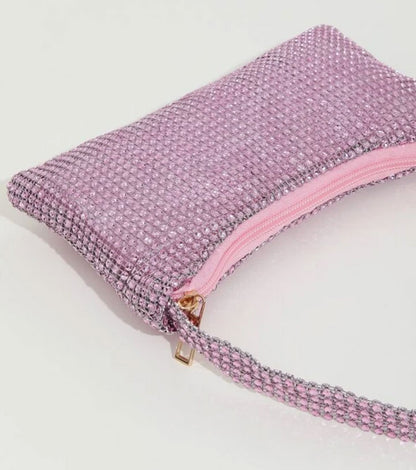 Pink Clutch Bag with Rhinestone Strap - Spunkz