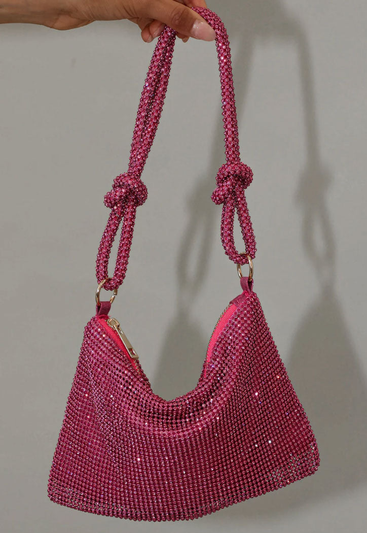 Hot Pink Rhinestone and Faux Pearl Crossbody Bag - Spunkz