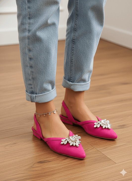 Velvet Pink Slingback Flats (11017) - Spunkz