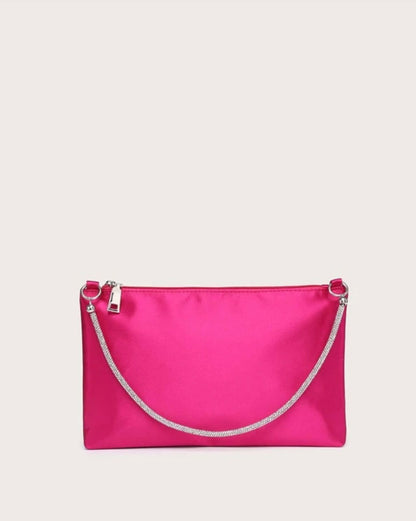 Neon Pink Satin Rhinestone Chain Purse Handbag - Spunkz