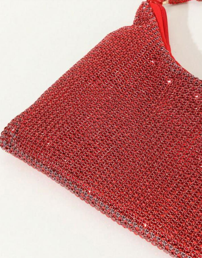 Shiny Rhinestone Glitter Bling Decor Red Hobo Bag - Spunkz