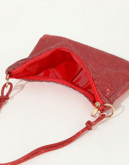 Shiny Rhinestone Glitter Bling Decor Red Hobo Bag - Spunkz