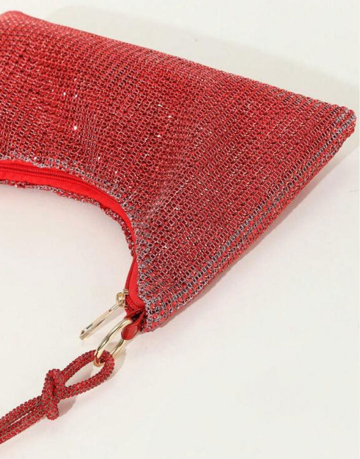 Shiny Rhinestone Glitter Bling Decor Red Hobo Bag - Spunkz