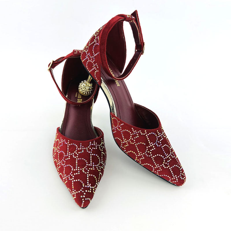 Spunkz Maroon Velvet Ankle Strap Wedding Heels