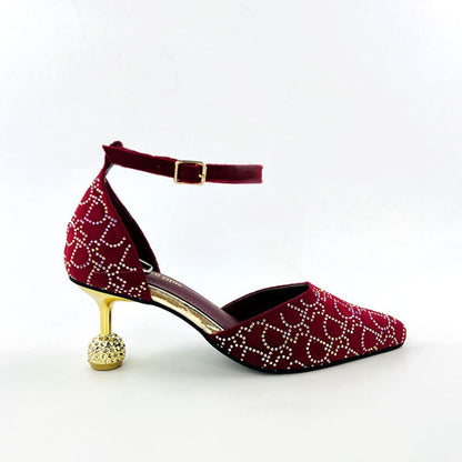 Spunkz Maroon Velvet Ankle Strap Wedding Heels