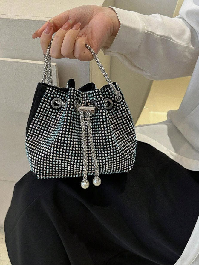 Multi-Color Sparkling Rhinestone Drawstring Bucket Bag - Spunkz