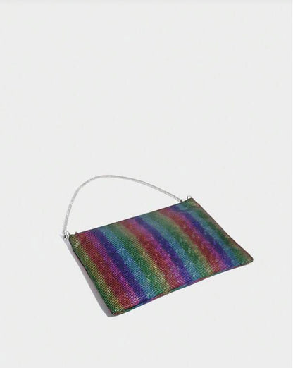 Colorful Rhinestone Decor Zipper Closure Shoulder Bag - Spunkz