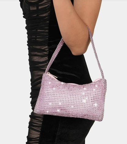 Pink Clutch Bag with Rhinestone Strap - Spunkz