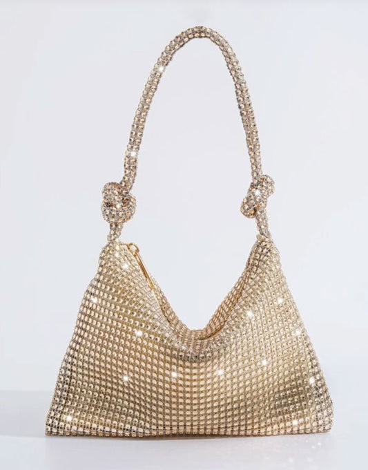 Rhinestone Glitter Bling Luxury Twist handle champagne Hobo Bag