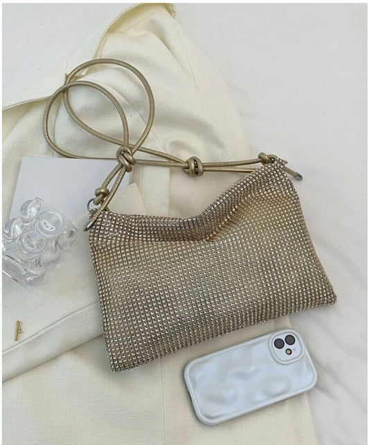 Golden Rhinestone Evening Clutch Bag