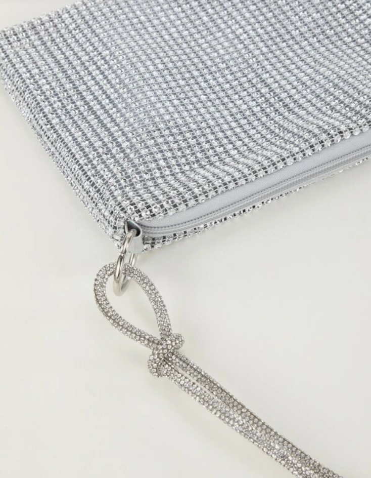 Rhinestone Decor Glitter Bling Silver Hobo Bag with Shoulder Strap - Spunkz