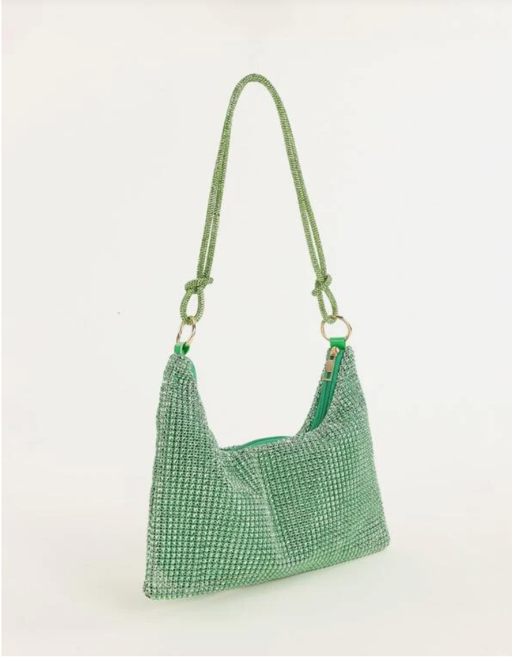 Dazzling Green Rhinestone Decor Hobo Bag - Spunkz