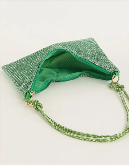 Dazzling Green Rhinestone Decor Hobo Bag - Spunkz