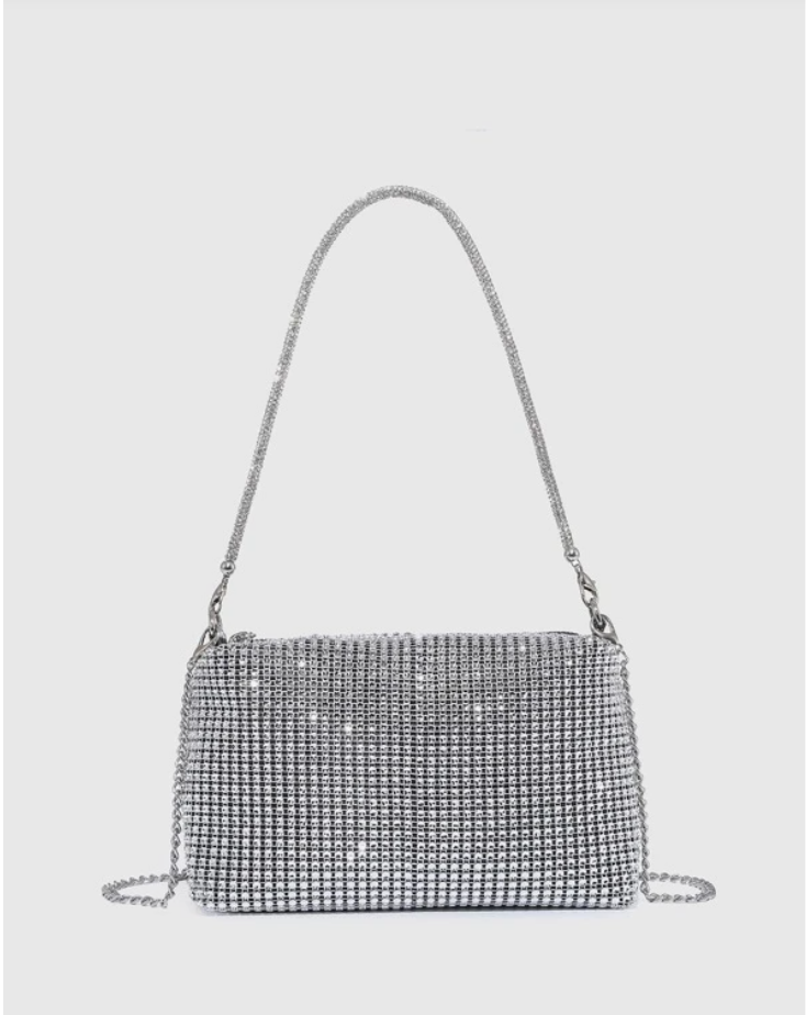 Shiny Mini Rhinestone Decor Chain Square Bag - Spunkz