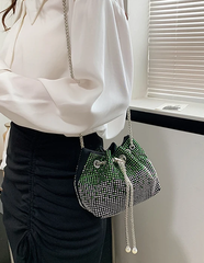 Multicolor Rhinestone Crossbody Chain Bucket Bag - Spunkz
