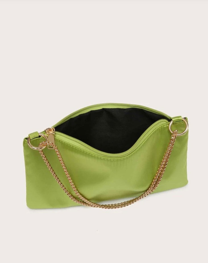 Stylish Lime Green Satin Ring Linked Square Bag